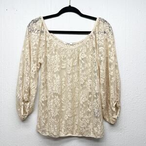 Papaya Puff Sleeve Lace Beige Top Womens Medium Fairy Grunge Boho Chic Festival